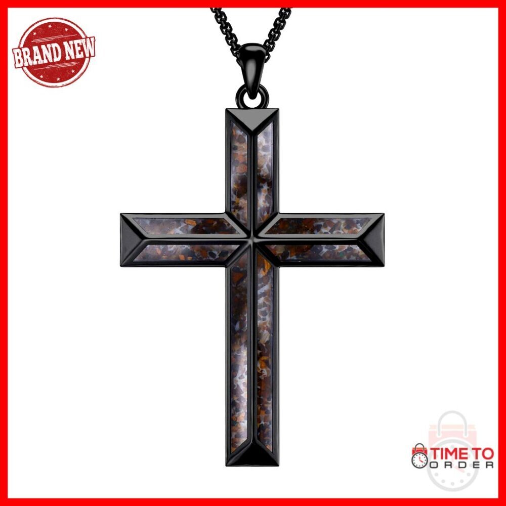 925 Sterling Silver Cross Pendant Necklace for Men with Turquoise Inlay
